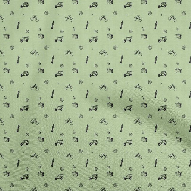 oneOone Rayon Light Green Fabric Bicycle Sewing Material Print Fabric By The Yard 56 Inch Wide