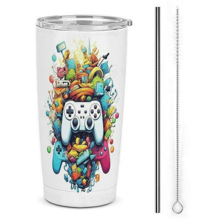 

6276188953986 Car Cup Insulated Tumbler Travel Cup Keeps Drinks Cold & Hot 20oz - with Straw Lid Stainless Steel