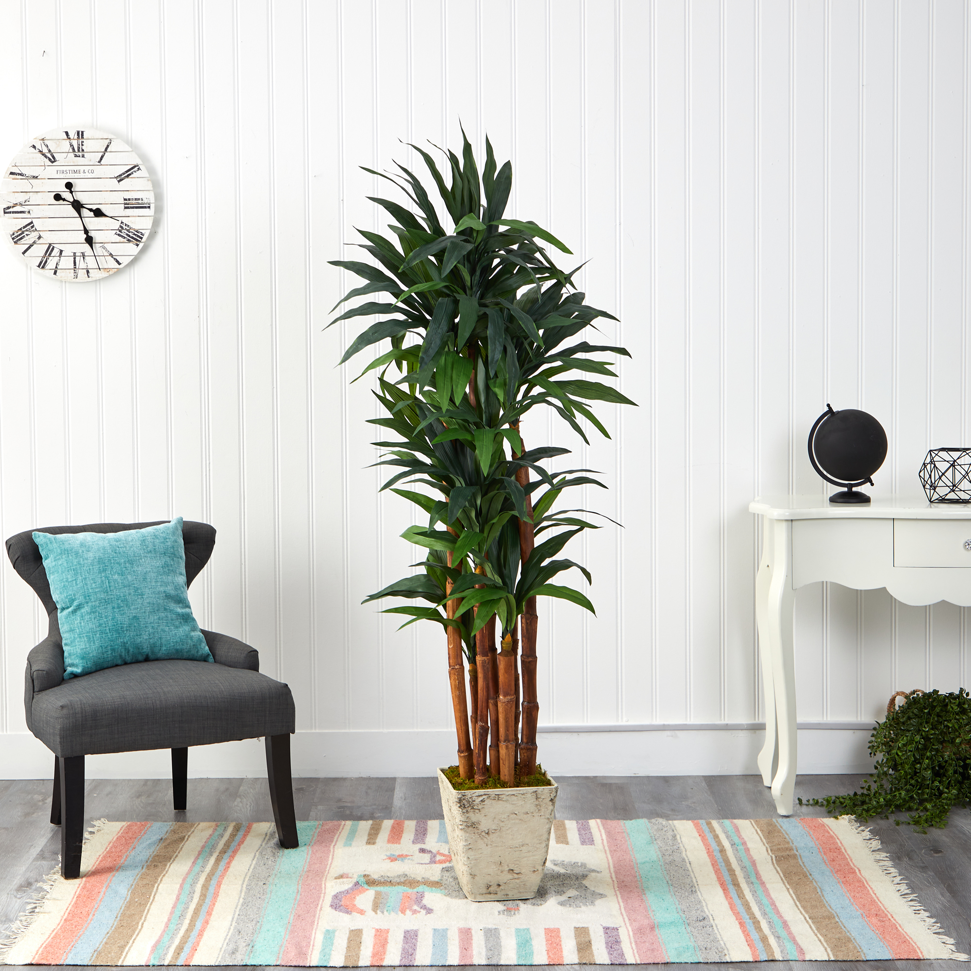 Nearly Natural 69in. Dracaena Artificial Tree in Country White Planter