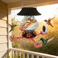 thumbnail image 5 of Bird Feeder with Camera​ Colorful Glass Container Stainless Steel Handle Rain Guard Flower Shape Feeding Ports Warm Light Decor for Garden Security, 5 of 9