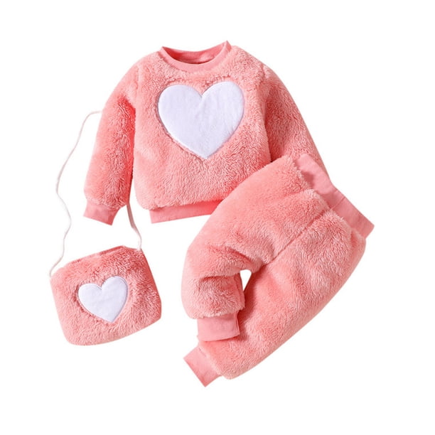 Gibobby Conjunto de Sudadera y Pantalón Camiseta de forro polar de manga larga con forma de corazón para niños y niñas(Rosa,18-24 Meses)