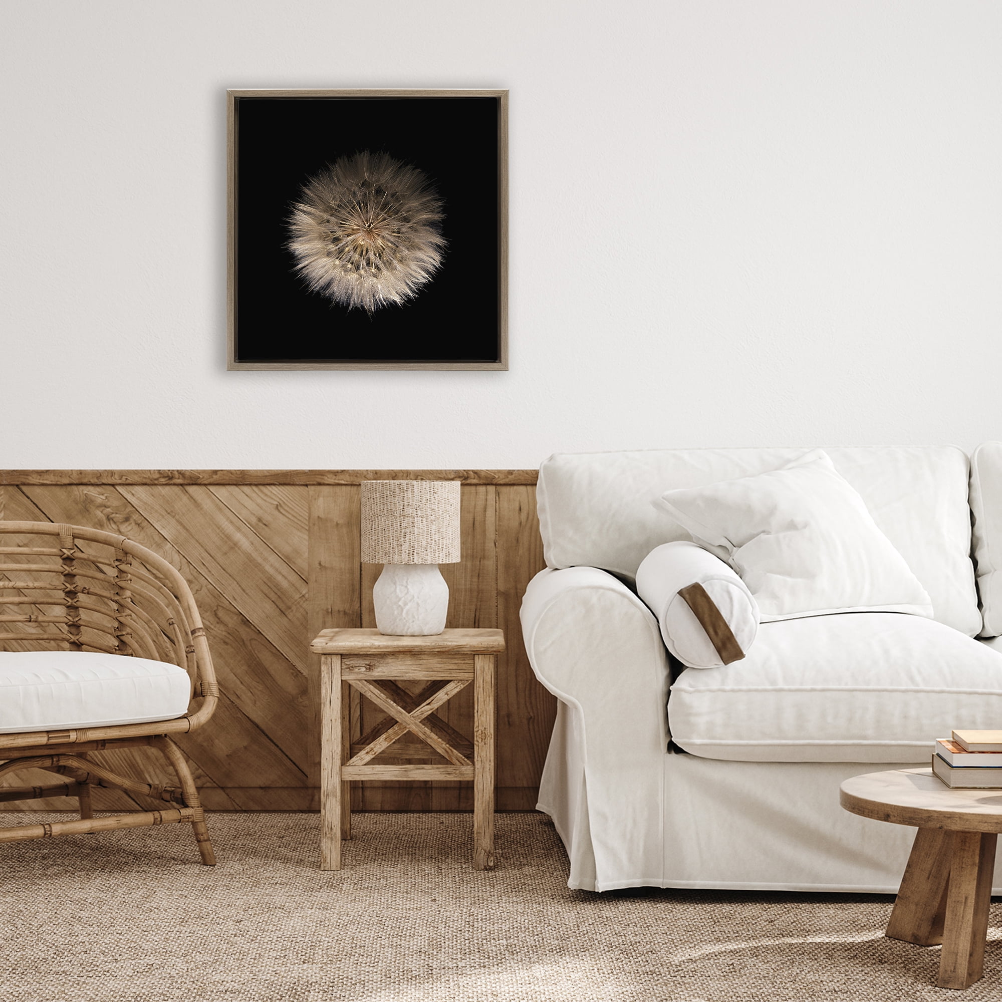 Stupell Industries Wispy Dandelion on Black Brown Framed Floater Canvas Wall Art, design by Beth Adoette