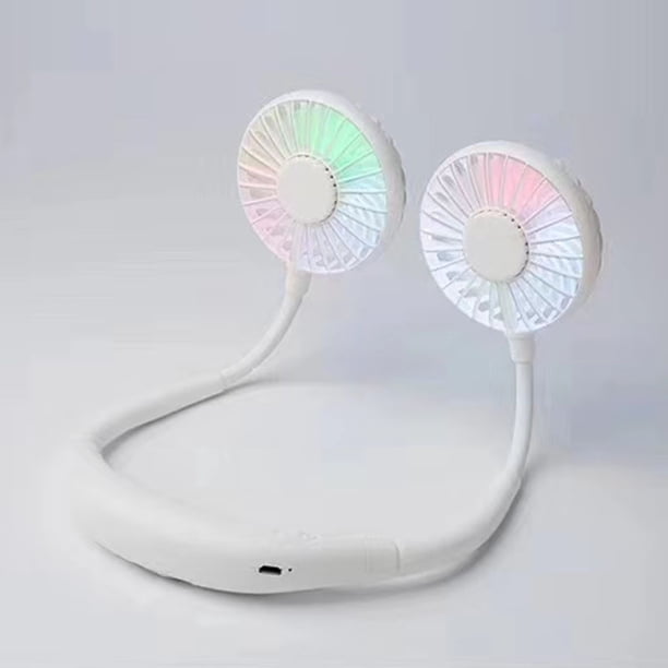 Ventilador de cuello, ventilador portátil, mini ventilador USB, ventilador de cuello portátil recargable, enfriador de aire de doble cabezal de viento de 3 velocidades para acampar al aire l