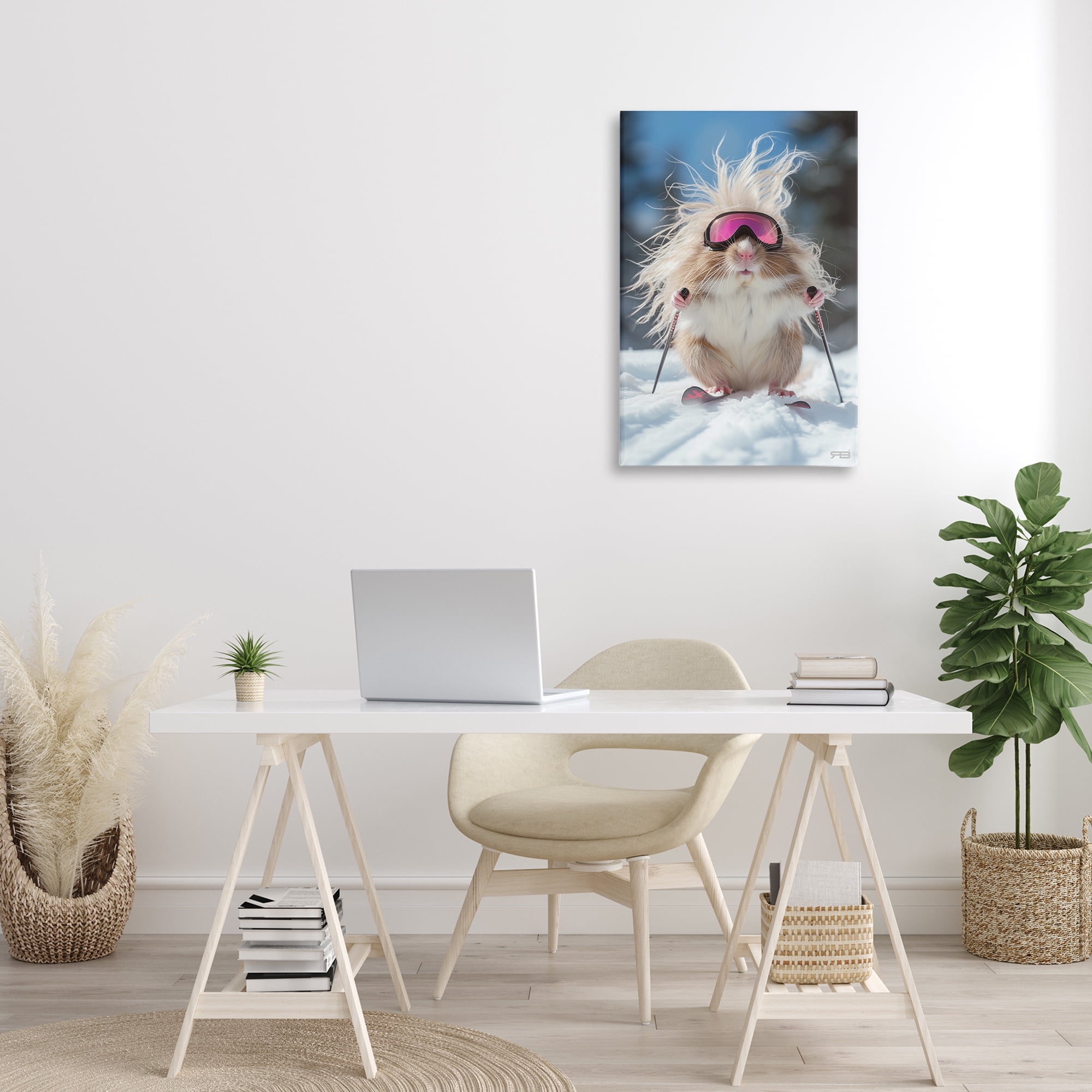 Stupell Industries Skiing Guinea Pig Animals & Insects Painting Gallery Wrapped Canvas Art Print Wall Art, 20 x 30