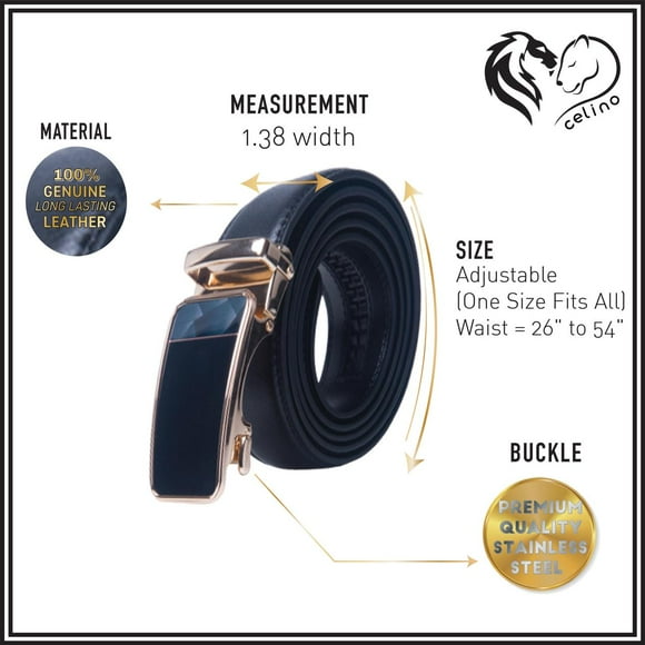 Celino Black & Gold Adjustable Ratchet Slide Buckle 100% Genuine Leather Belt for Men, One Size Fits All, Made in Europe
