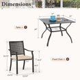 thumbnail image 3 of SUMMIT LIVING 5-Piece Outdoor Patio Dining Set with 4 Steel Stackable Armchairs with Cushions (Weight Capacity 350 lbs) & 1 Metal Square Table with Umbrella Hole, Black & Brown, 3 of 13