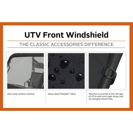 Classic Accessories QuadGear UTV Front/Rear Windshield, Fits Polaris RZR, RZR-S, RZR 900 XP (2015 models and older), Black