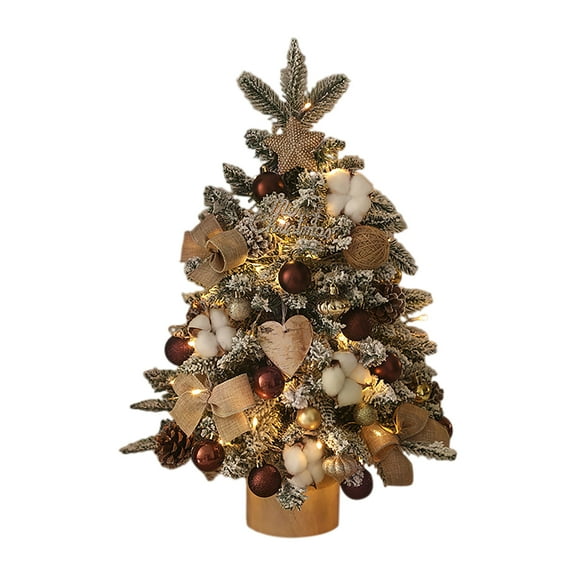 Artificial Christmas Tree with LED Lights and Decorative Ornaments for Indoor Holiday Tabletop Display Home Office