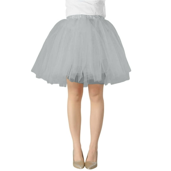 Aocisk Women's Solid Color Tutu Skirt A-Line Design for Party Performance Casual Beach and School Dance Wear Spring Summer Grey L