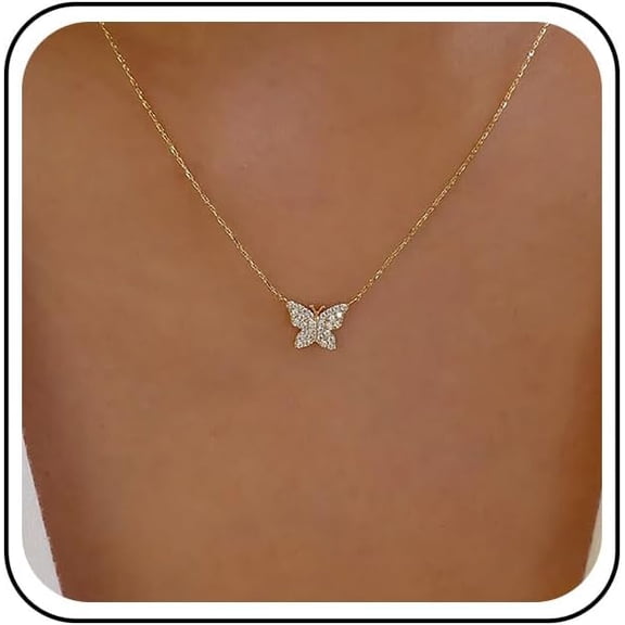 Boho Crystal Butterfly Choker Necklace Gold Butterfly Pendant Necklace Rhinestone Butterfly Necklace Pave CZ Butterfly Necklace Sparkly Crystal Butterfly Chain Necklace Jewelry for Women
