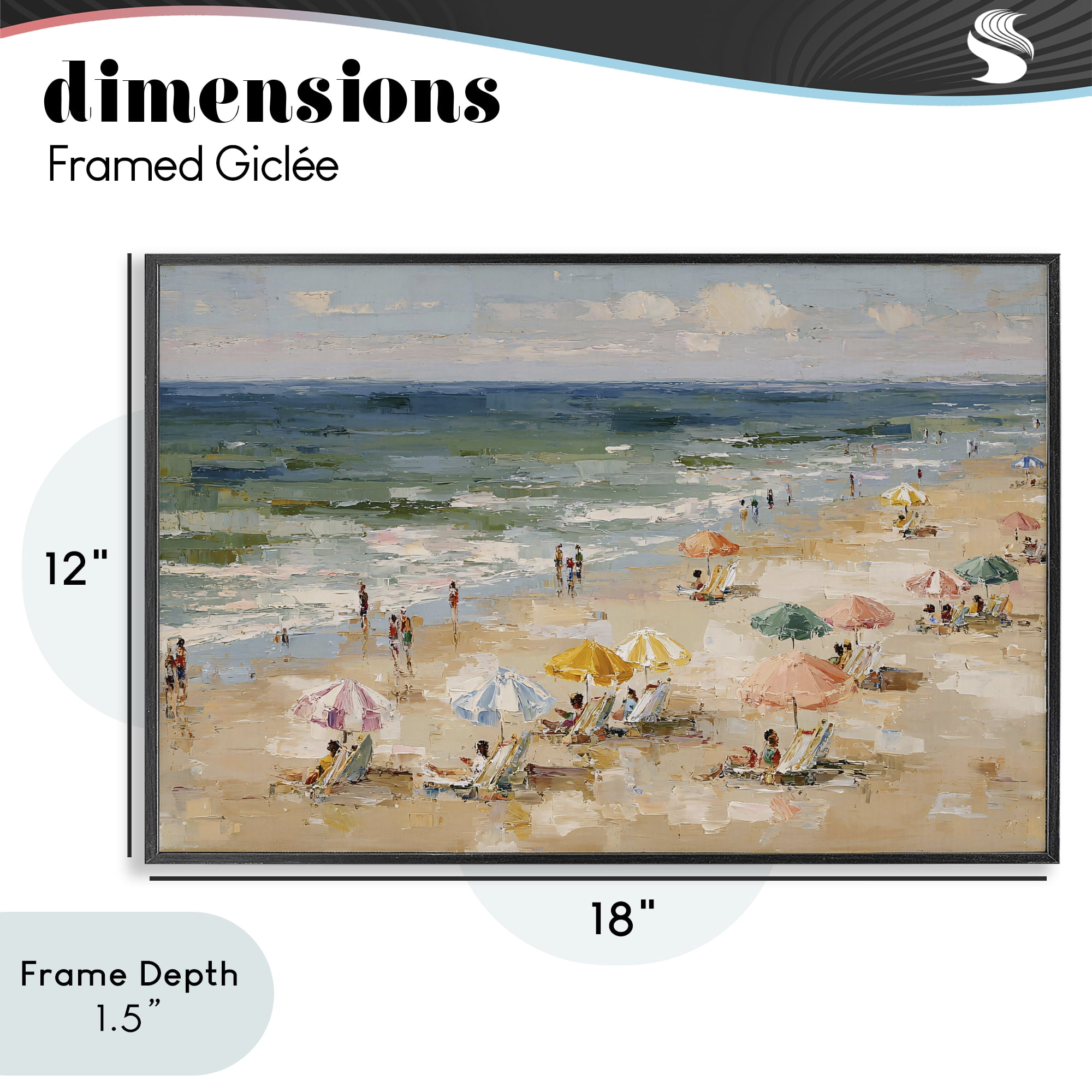 Stupell Industries Impressionist Summer Beach Day Black Framed Giclee Art, design by Jacky Ngan