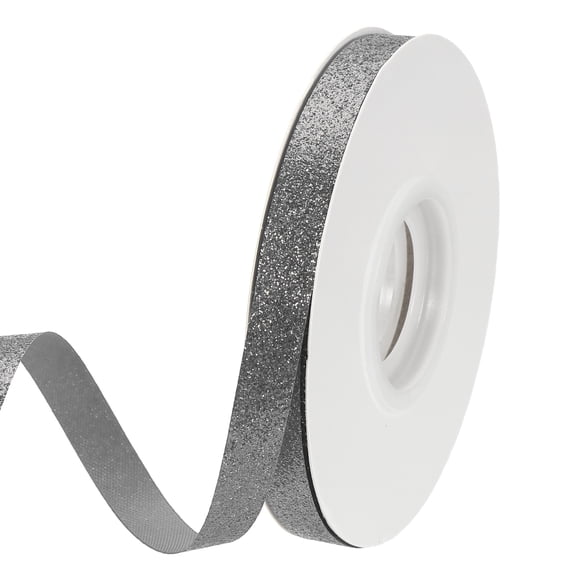 Uxcell Dark Gray Metallic Glitter Ribbon Roll, 3/8 Inch x 25 Yards Sparkly Ribbon Single Sided Cut Edge Design Gift Wrapping Fabric Rolls for DIY Crafts Wedding Party Home Decor