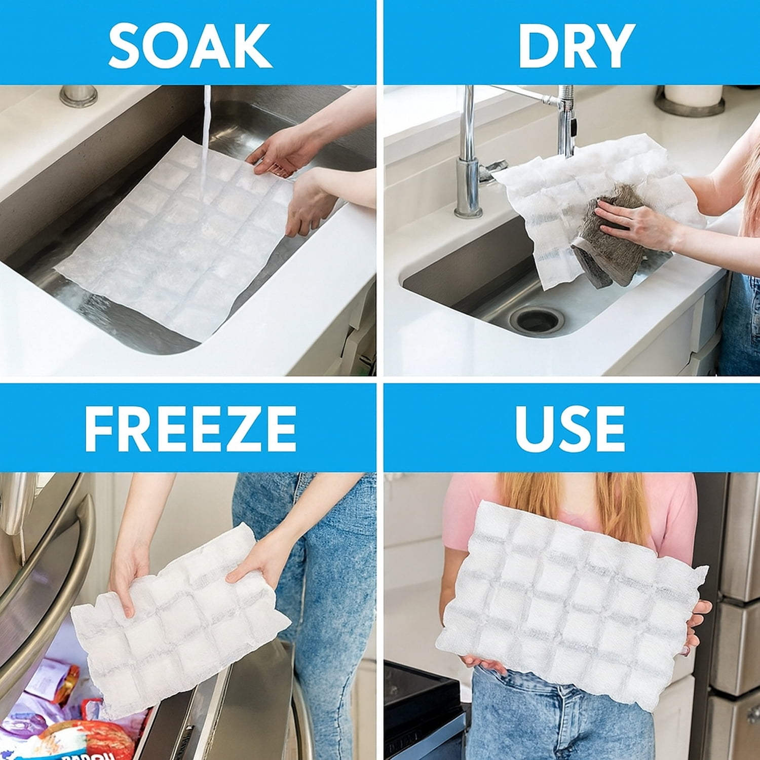 5-Pack Reusable Flat Dry Ice Sheet, Hydratable Cryosheet 9.5"W x 16"L - 24 Cells Per Sheet.