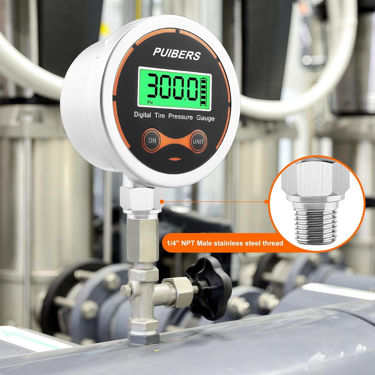 300 Psi Digital Water Pressure Gauge 1/4 NPT Lower Mount，Media Water, Air or Oil Pressure Gauge 304 Stainless ±0.25% Accuracy,Suitable for Home Water Pipe, HVAC,Air Pressure Measuring
