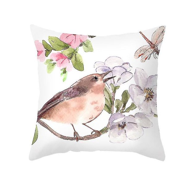 Fundas de cojines de flores y pájaros de acuarela de estilo nórdico para sofá Cojín