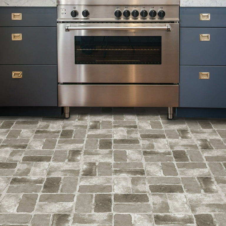 FloorPops Virgin Vinyl Grey FP3294 Harvard Brick Grey Peel & Stick Floor Tiles