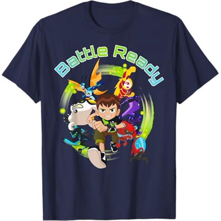 Funny Cartoon Ben 10 Battle Ready Group Shot T-Shirt Unisex Adult men and Women , Navy Color, Size S