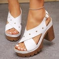 thumbnail image 6 of Platforms Heeled Sandals for Women Open Toe Ankle Strap Summer Dressy Sandals Chunky Block Heel Solid Color Comfort Vintage Trendy Dressy Non Slip Breathable Walking Casual Shoes, 6 of 7