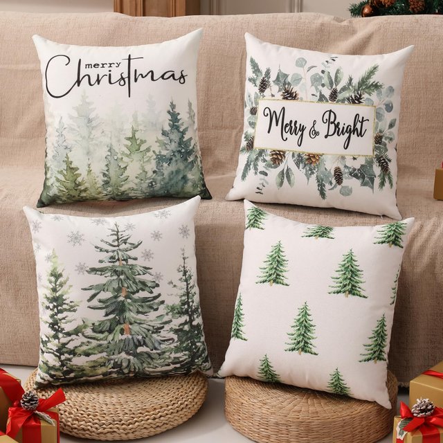 Juego de 4 fundas de almohada navideñas Multiwins de doble cara, 41 x 41 cm