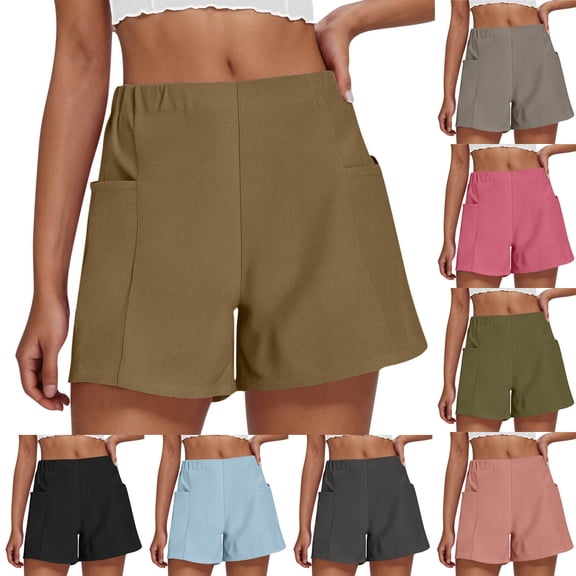 Qzwdhjm High Waisted Shorts for Women Solid Wide Leg Shorts Comfy Loose Casual Pants Summer Lounge Shorts with Pocket