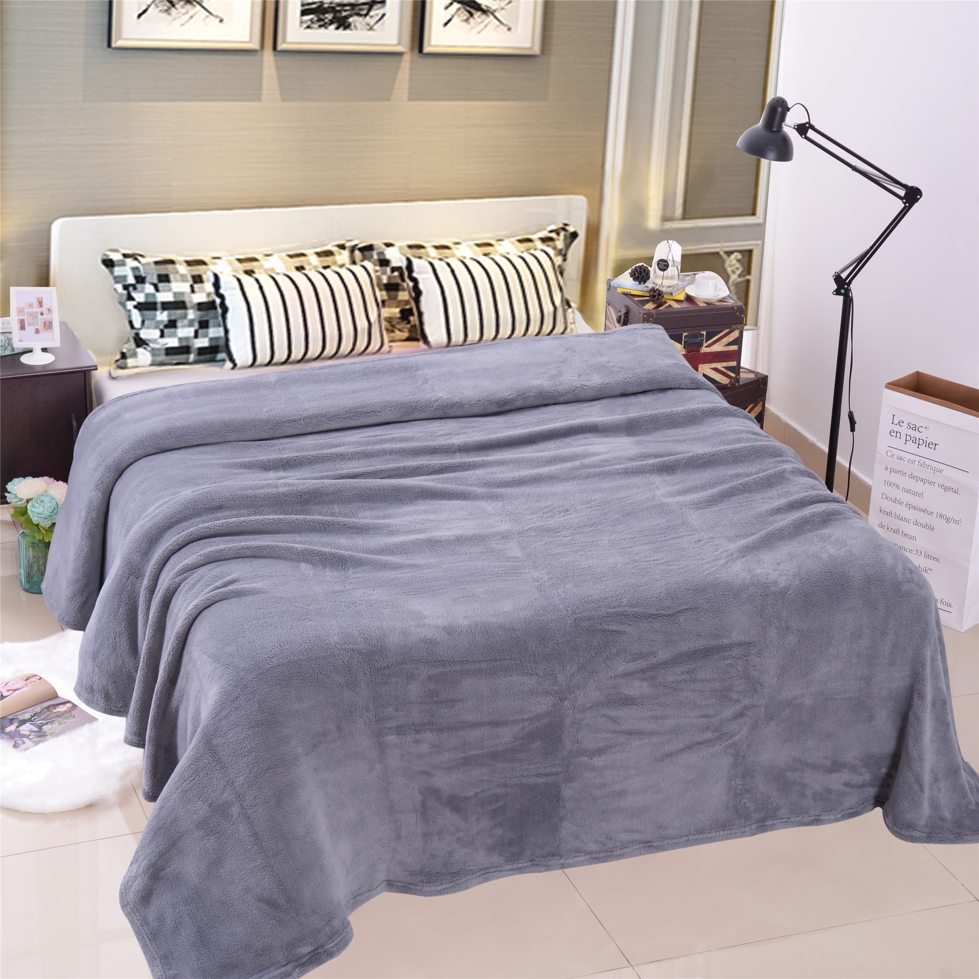 Luxury Flannel Fleece Blanket for All Season Full/Queen 79"x89" Grey