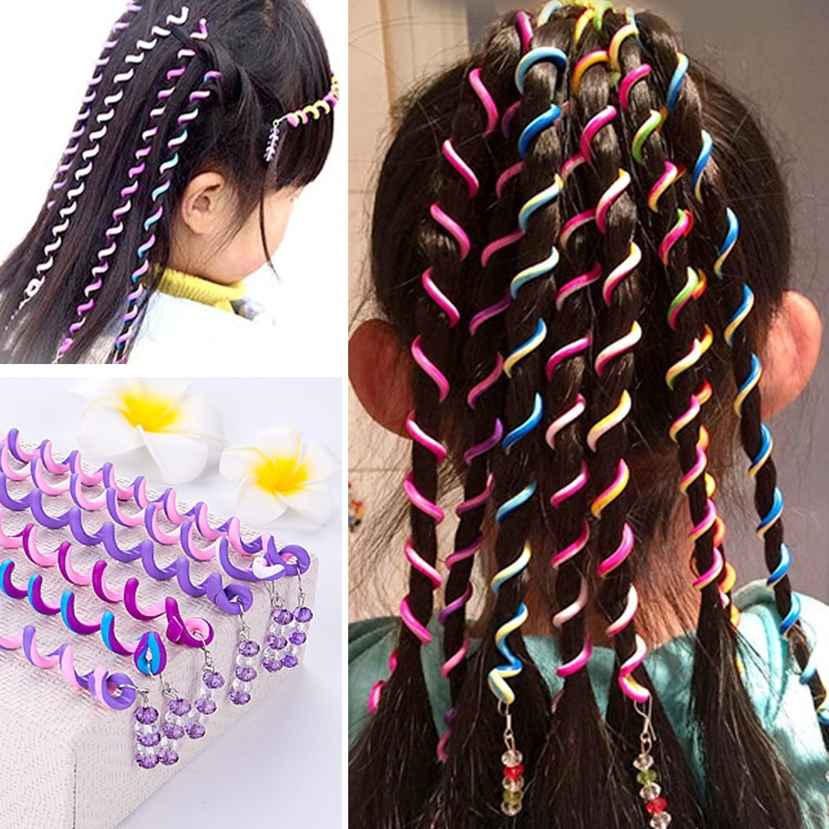 12 hair styling twist clips, girls braid hair twist curl hair accessories children's hair rope girls' head rope - purple