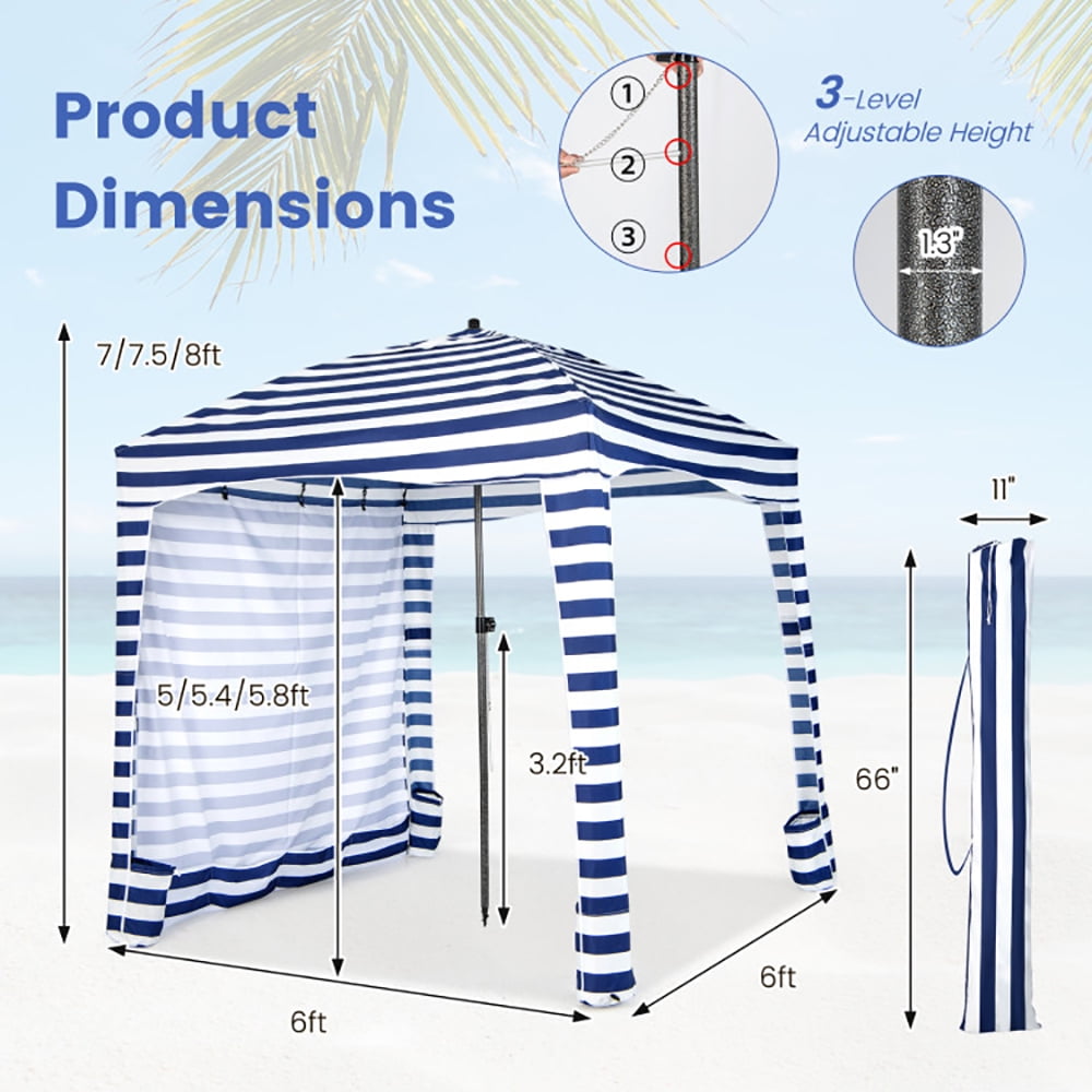 Aimee Lii 6 x 6 Feet Foldable Beach Cabana Tent with Carrying Bag and Detachable Sidewall, Canopy Gazebo for Party BBQ Events