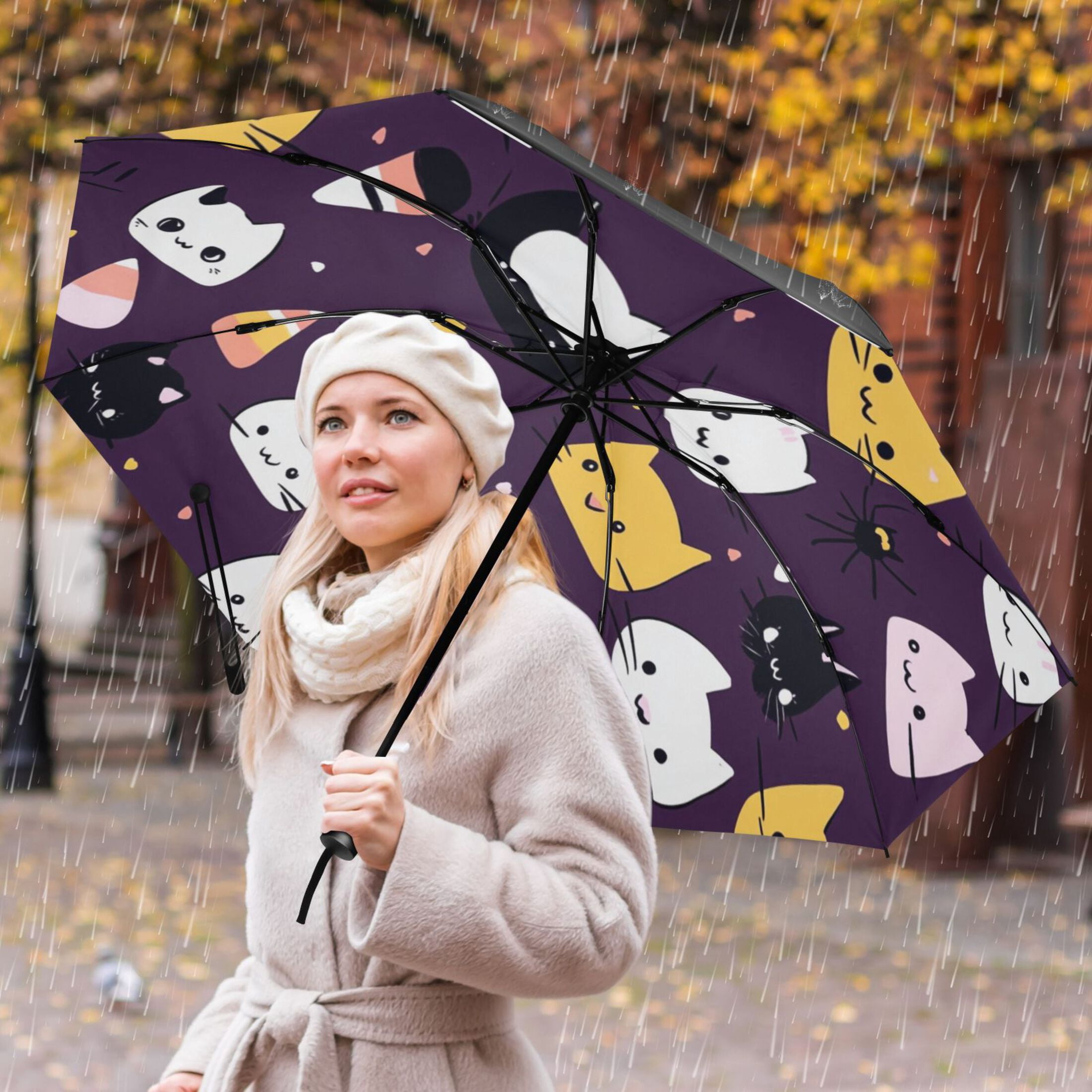 Cute Cats Extra Large Automatic Umbrella, UV Protection, Waterproof, Auto Open and Close