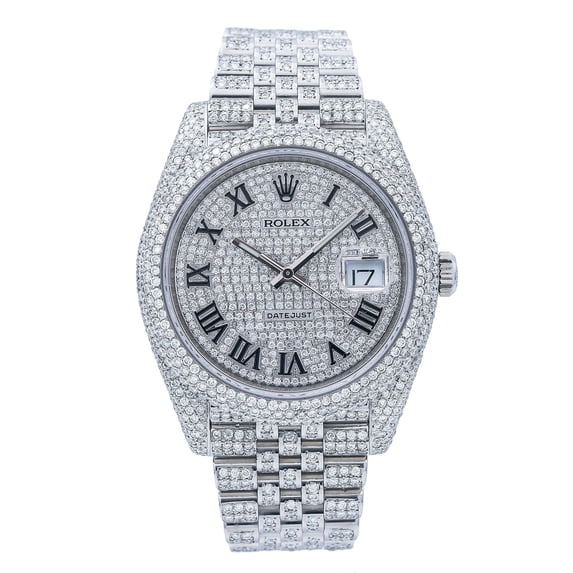 Pre-Owned Rolex Datejust 41MM 126300 Diamond Paved Roman Dial Diamond Bezel Stainless Steel Full Diamond Jubilee Bracelet 14.75ct