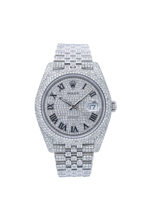 Pre-Owned Rolex Datejust 41MM 126300 Diamond Paved Roman Dial Diamond Bezel Stainless Steel Full Diamond Jubilee Bracelet 14.75ct