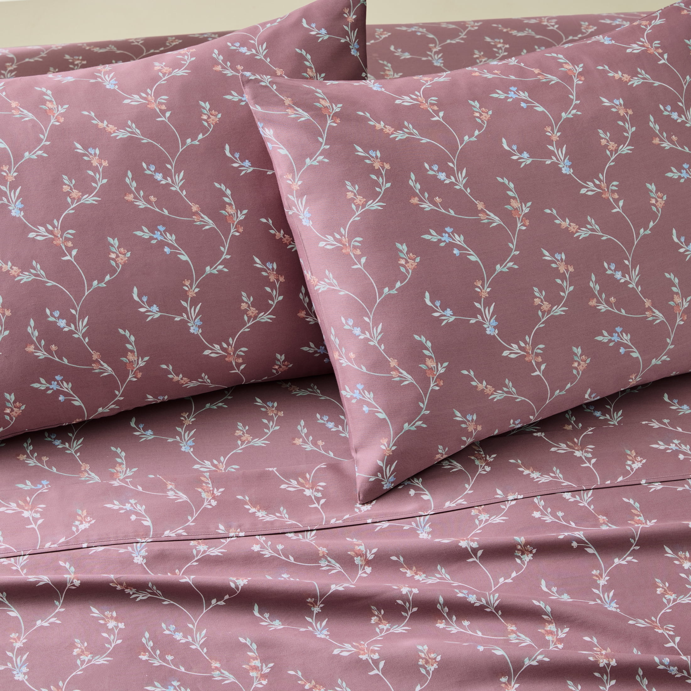 Better Homes & Gardens 4-Piece 300 Thread Count Lysia Floral Violet Gem Cotton Sateen Bed Sheet Set, Queen