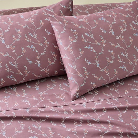 BETTER HOMES & GARDENS 4-PIECE 300 THREAD COUNT LYSIA FLORAL VIOLET GEM COTTON SATEEN BED SHEET SET, QUEEN