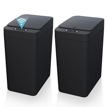 IRINNA 2Pack Bathroom Small Trash Can with Lid, 2.6 Gallon Touchless Automatic Garbage Can Slim Waterproof Motion Sensor Smart Trash Bin for Bedroom, Office, Kitchen, Living Room (Black)