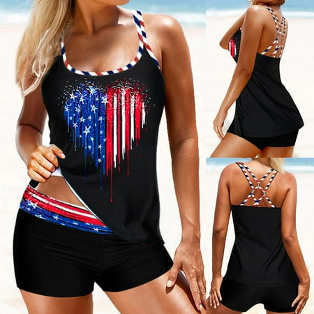

Raeneomay Swimsuit Coverup for Women Discount Clearance Plus Size Independence day Swimsuit Beachwear Padded Swimwear