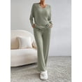 thumbnail image 4 of Michellecmm Women’s Two Piece Outfits Set Long Sleeve V Neck Ribbed Knit Tops and Pants Set Loungewear, 4 of 5