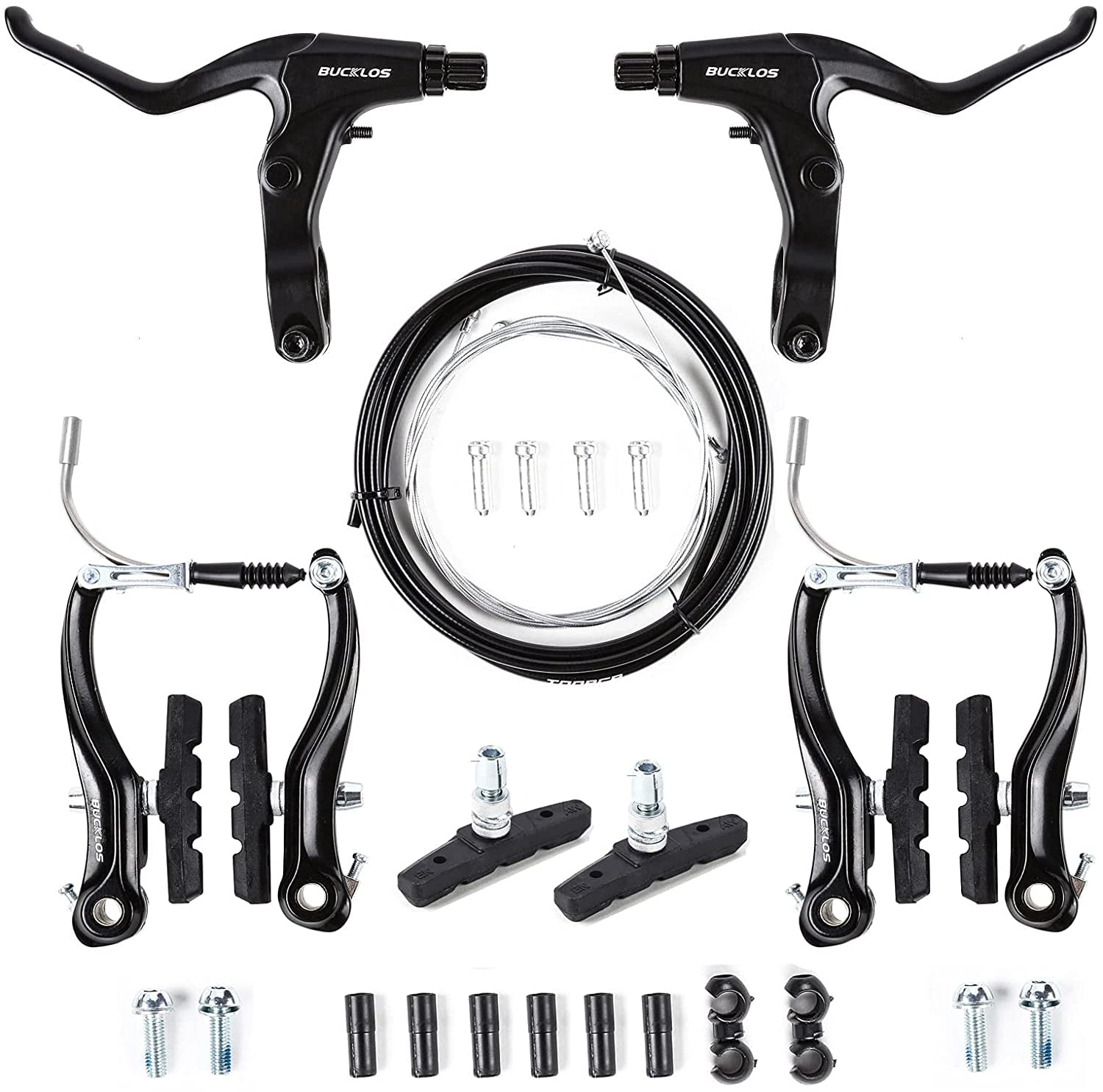 Front+Rear Caliper Full Set BMX Mountain Bike Alloy Levers V Brakes Cables 