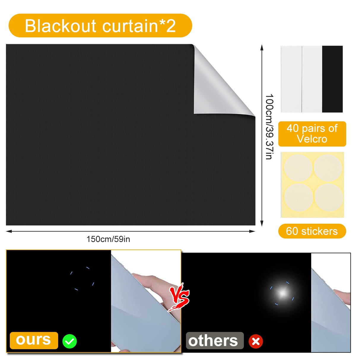 FUYGRCJ 2PCS 59" x 39" Blackout Window Curtain Shades, Travel Blackout Curtains Set, Blackout Window Covers, Temporary Blackout Blinds for for Bedroom Living Room