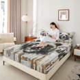 thumbnail image 3 of Castle Fairy Vintage Wood Plank Roaring Bear Bed Sheets 4-Piece,Golden Drip Pine Mountain Silhouette Full Size Sheets,Black Gold Cream,1 Fitted Sheet, 1 Flat Sheet and 2 Pillowcases, 3 of 6