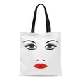 thumbnail image 1 of JSDART Sac en Toile Réutilisable Sac de Courses Portrait Abstrait de Belle Jeune Femme avec Yeux Verts Lèvres Rouges et Nez, 1 of 1