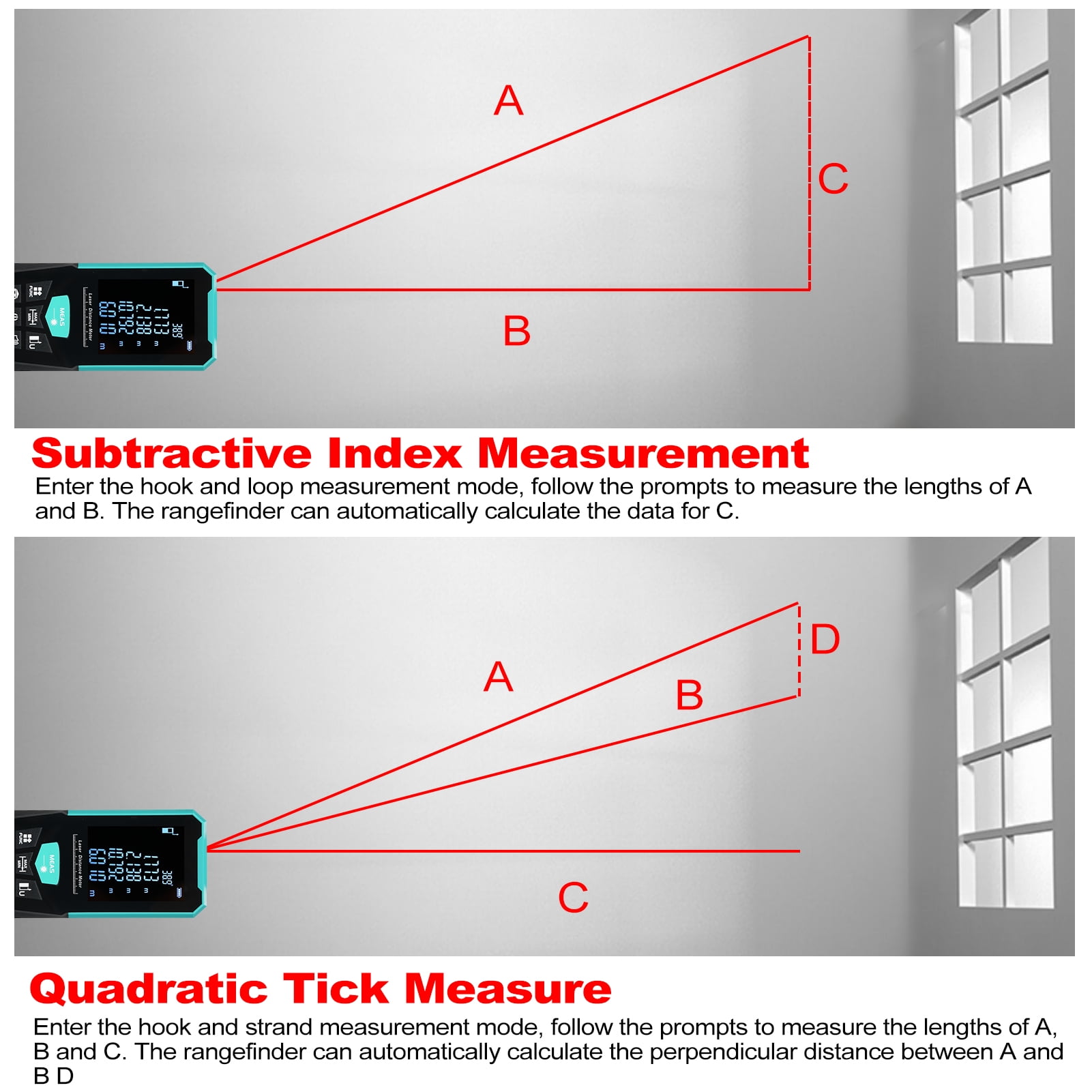 Tape Profesional  Distance Meter 100m/328ft  Tape Measure Rangefinder With Single Continuous Volumes Area Pythagoras Measurement Modes Digital Range Finder USB Charging