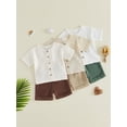 thumbnail image 3 of BemeyourBBs Toddler Baby Boy Summer Clothes Infant baby Boys Cotton Linen Outfits Short Sleeve Solid Color Button Down Shirt Tops and Elastic Waist Pockets Shorts 2Pcs Set, 3 of 9