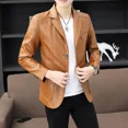 thumbnail image 2 of Chaqueta corta de cuero para hombre, chaqueta corta amarilla para hombre, moda 2024, ropa original para hombre, estilo clásico coreano, 2 of 5