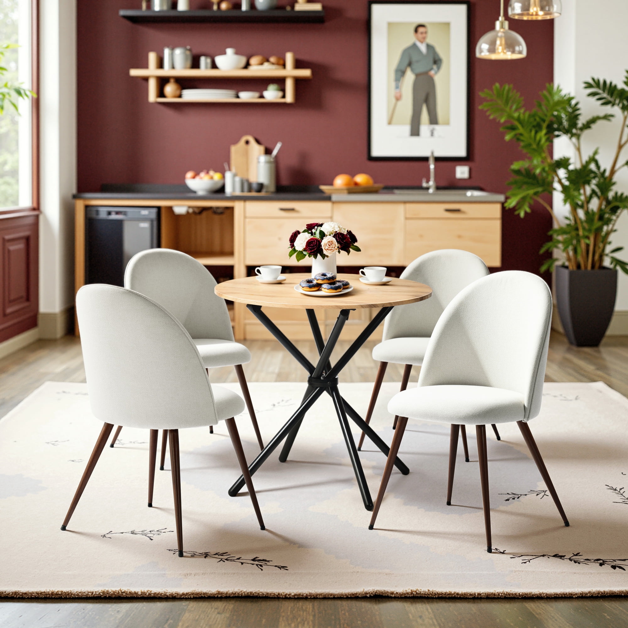 Homy Casa 2-person Dining Table, 31.5 inch Round Top with Industrial Metal Legs, Kitchen Breakfast Table, Dark Brown