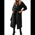 thumbnail image 3 of Chaqueta Clásica de Mujer con Solapa, Larga, Abertura Frontal y Cinturón, Abrigo Extra de Lana Negro XXL, 3 of 6