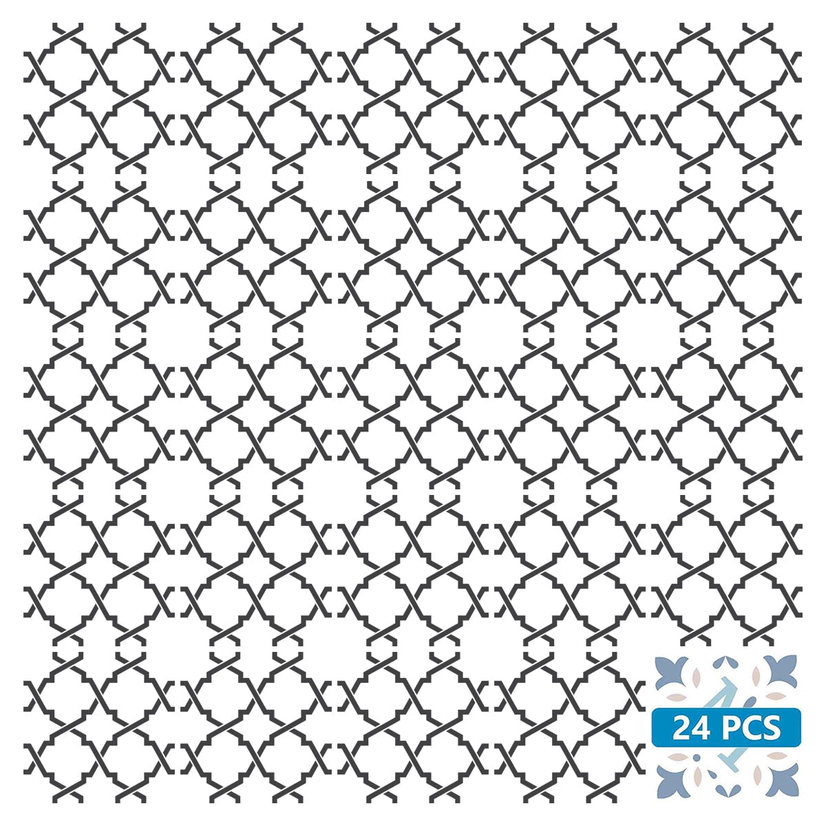 Mi Alma Removable Vinyl Line Pattern Black Backsplash Tile Stickers, 24pcs
