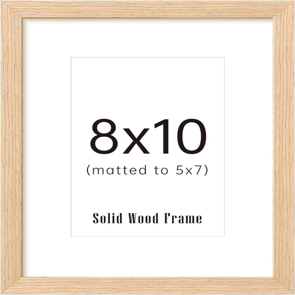 8x10 Picture Frame, Natural Solid Wooden Picture Frames, Display 5x7 with Mat or 8 x 10 Without Mat, Wall or Tabletop, 1 Pack, Natural
