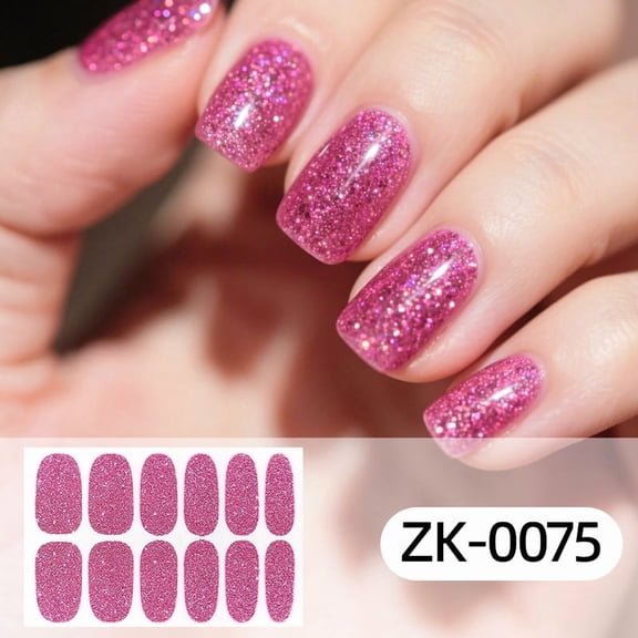 YTTAL (Buy 2 Get 1 Free)10pcs Glitter Pink Nail Polish Strips, Long-Lasting Nail Stickers for Women, DIY Manicure Kit, Waterproof Nail Art Decals with Shimmer Finish