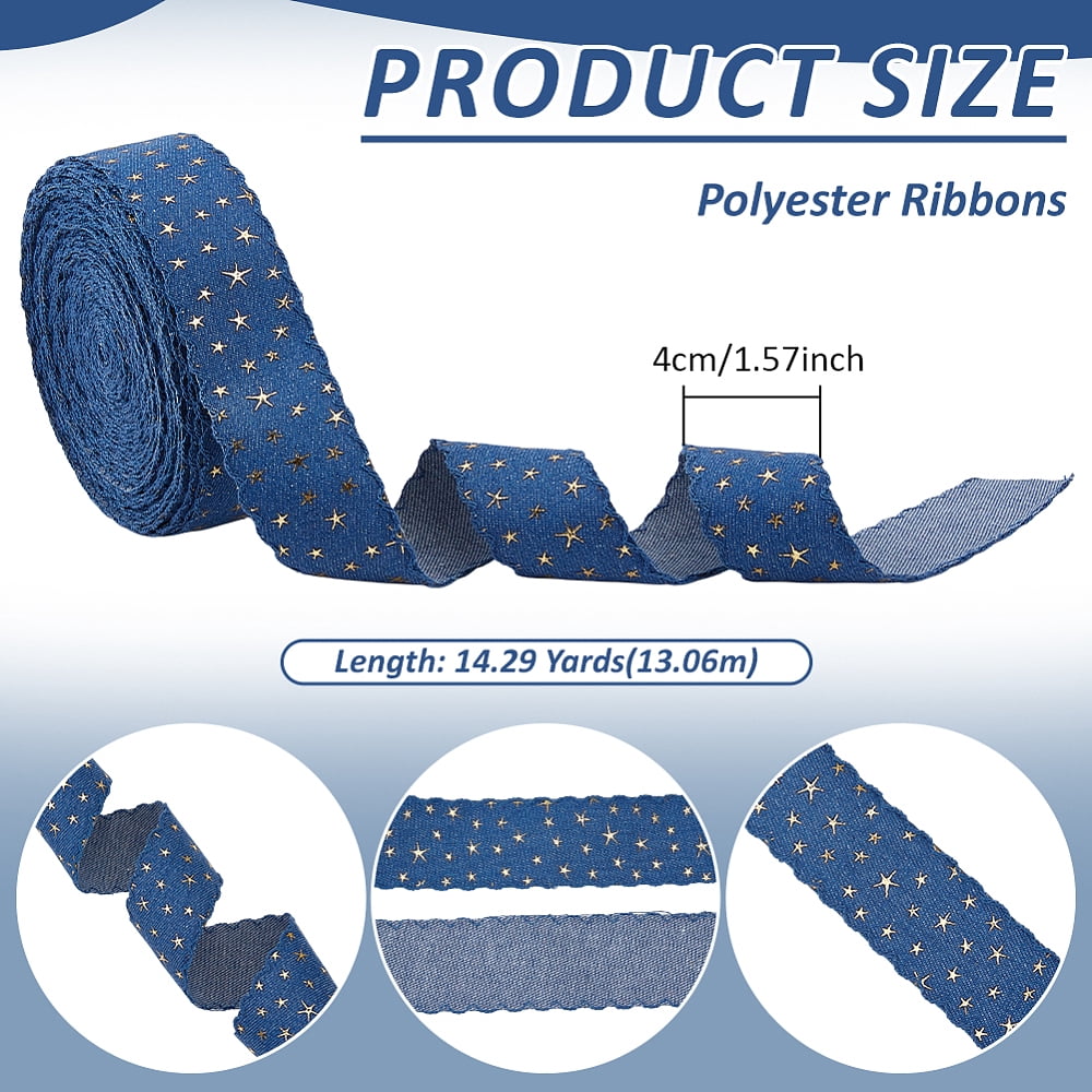 14.285 Yards Polyester Ribbons Embroidery Star Pattern Ribbons Clothes Accessories Marine Blue 1-5/8 inch(40mm)