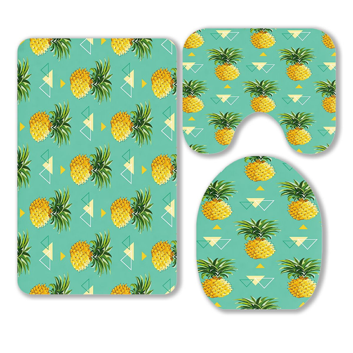 ABPHQTO Geometric Pineapple 3 Piece Bathroom Rugs Set Bath Rug Contour Mat and Toilet Lid Cover