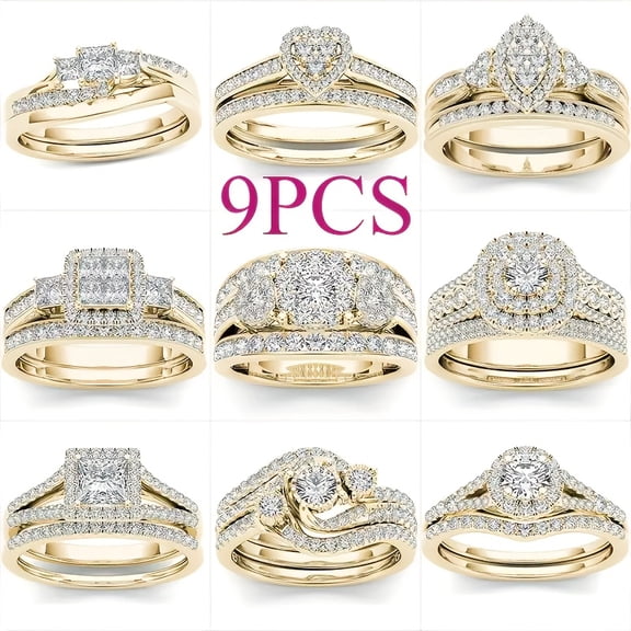9 classic multi-style wedding ring sets for women, including synthetic zircon rings, perfect daily jewelry accessories for women